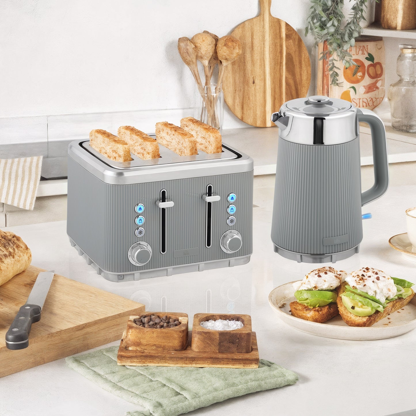 [vendor] Electric Stainless Steel Kettle And Toaster Set, 3000W