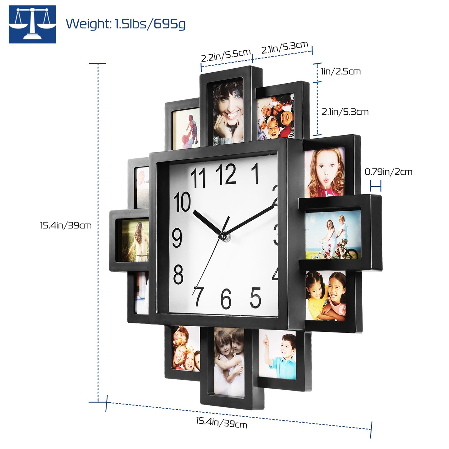[vendor] 1Pc Photo Frame Clock Picture Collage 12-Picture Display