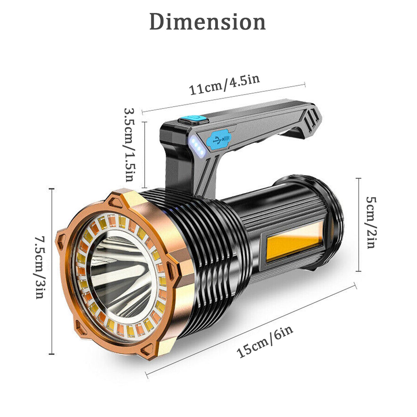 [vendor] LED Torch USB Rechargeable COB Work Light Flashlight