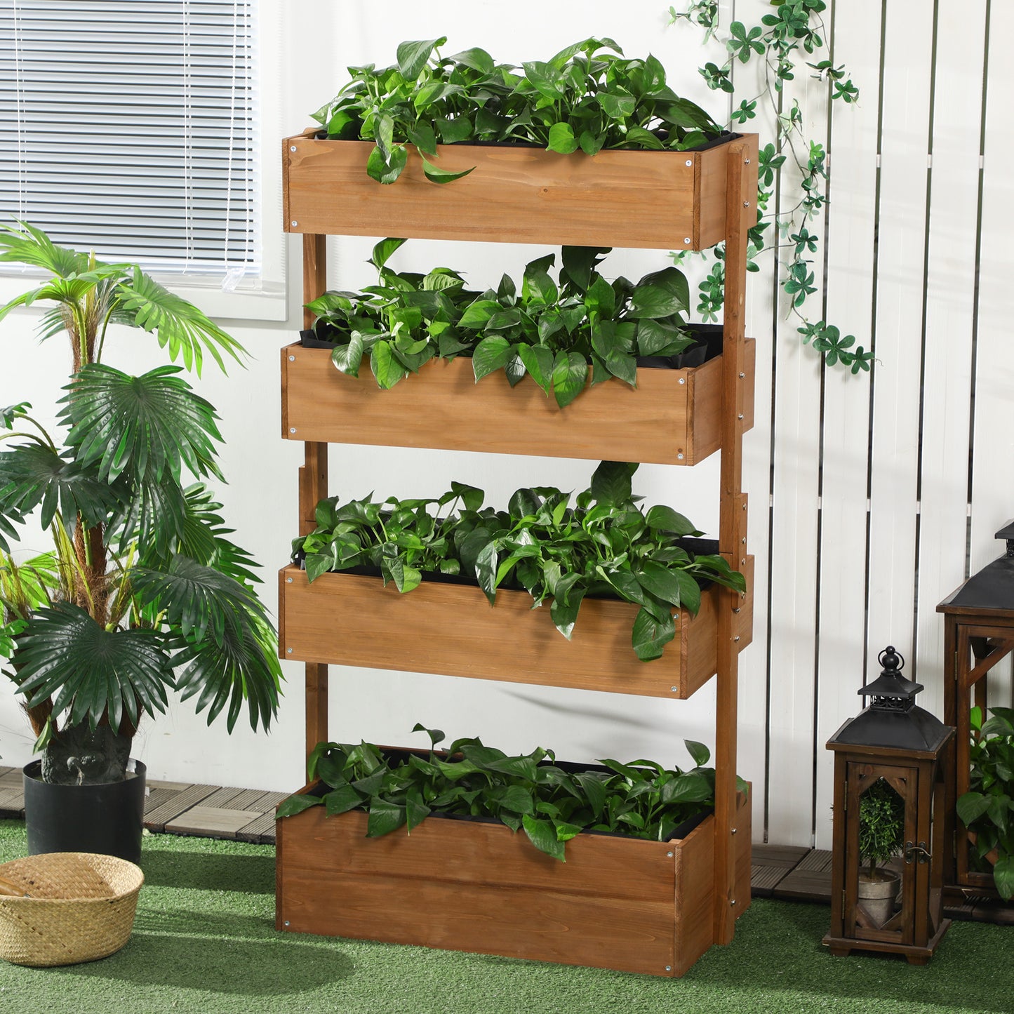[vendor] Four-Tier Basket Wooden Plant Stand - Orange