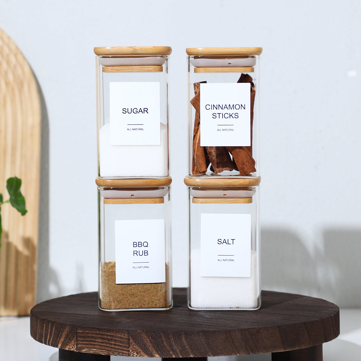 [vendor] 18 Pcs Square Spice Jars With 72 Stickers, Kitchen