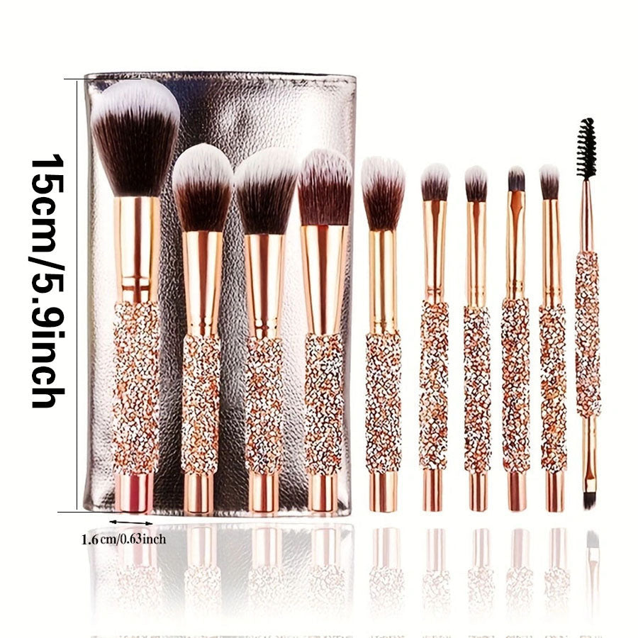 [vendor] 10Pcs Luxury Makeup Brush Set Diamond Rivet Handle