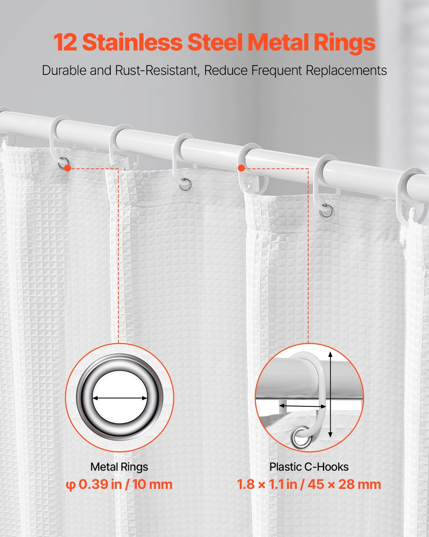 [vendor] White Fabric Shower Curtain, 240 GSM Weighted Waffle