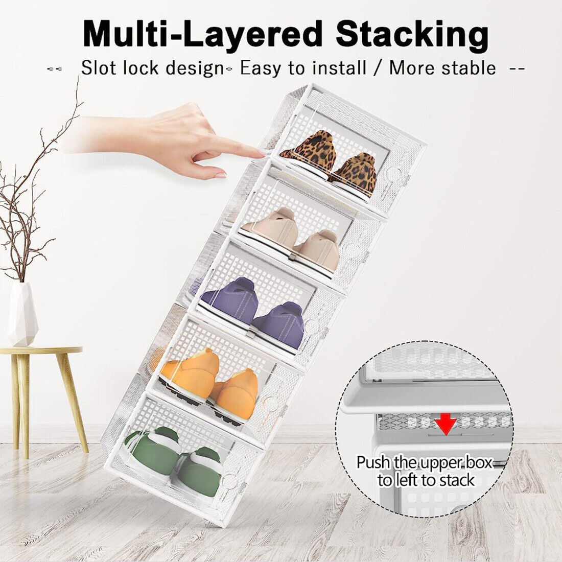 [vendor] 12Pcs Transparent Clear Shoe Storage Box Rack Plastic