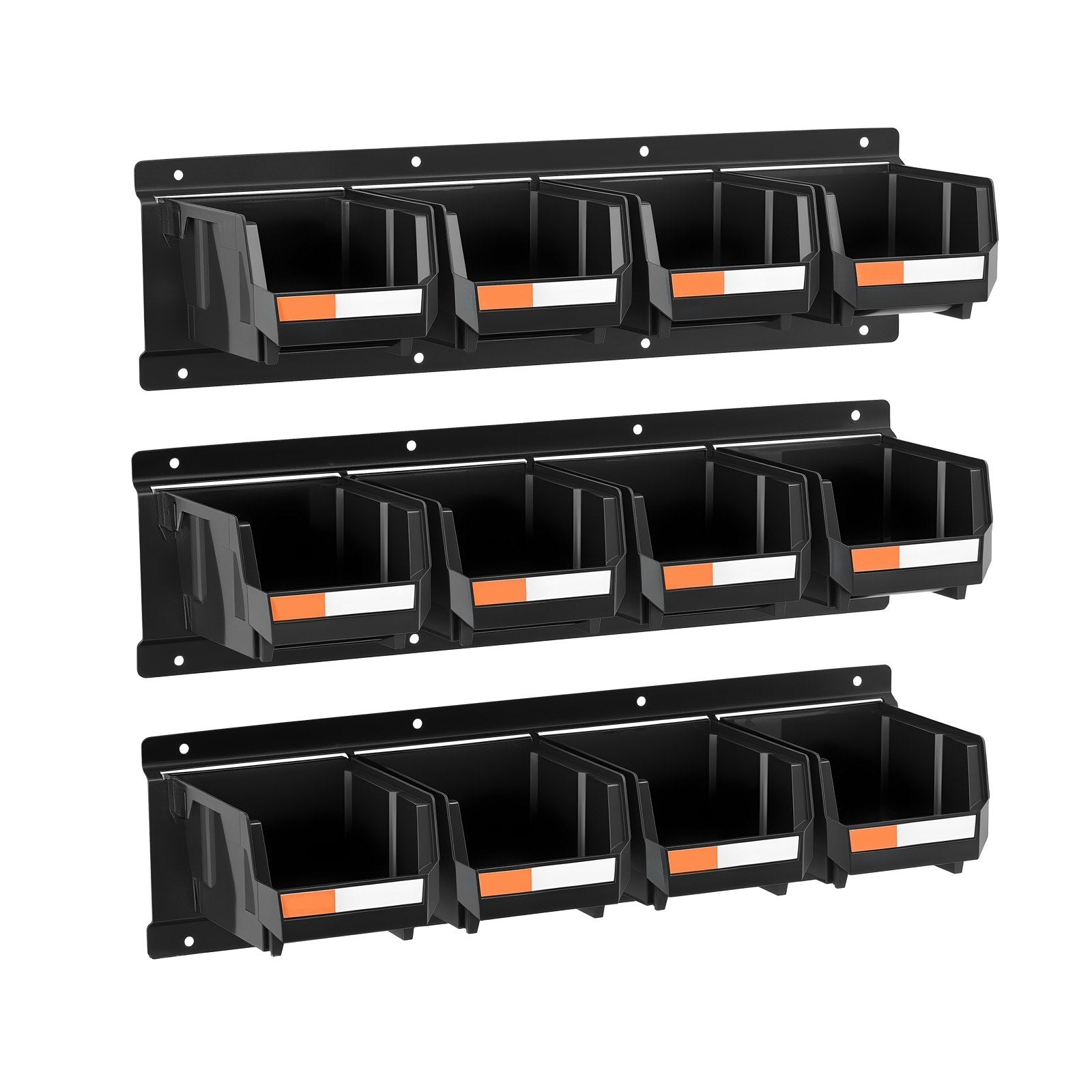 [vendor] Wall Mounted Storage Bins, 12 Plastic Bins & 3 Metal