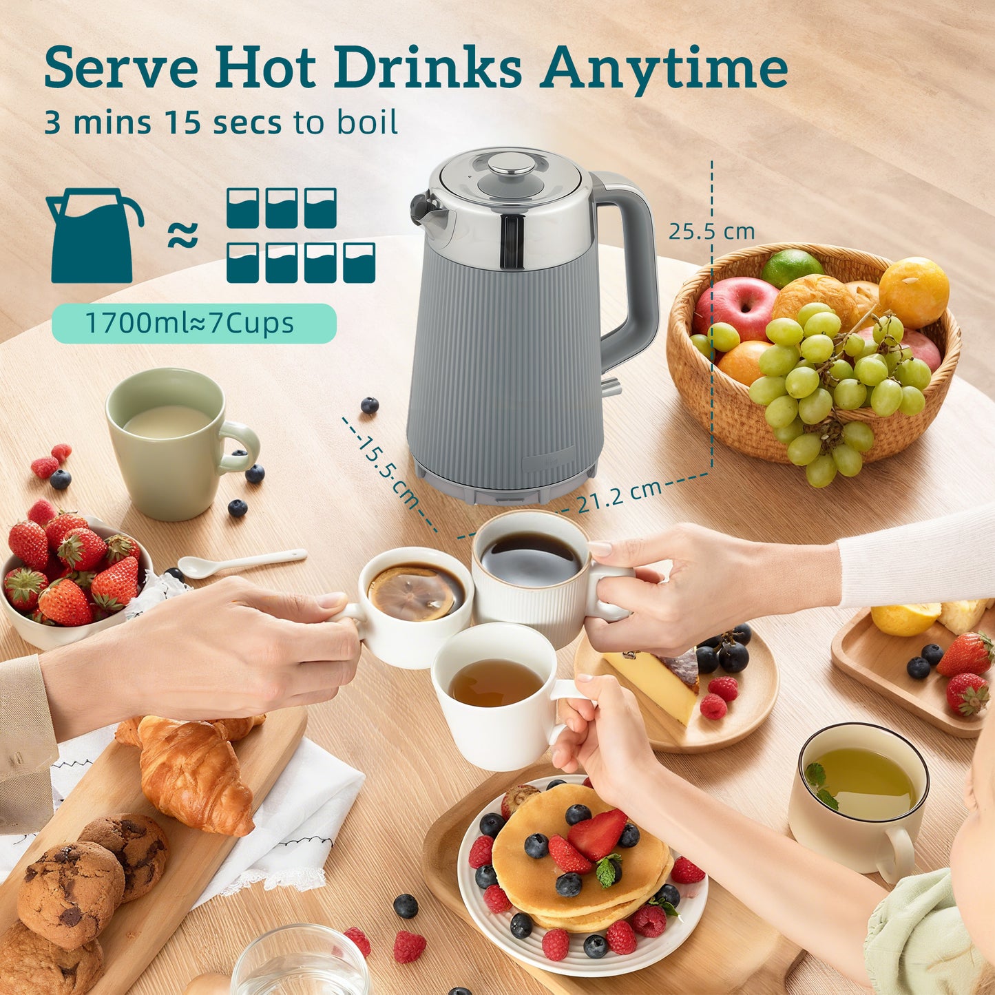 [vendor] Electric Stainless Steel Kettle And Toaster Set, 3000W