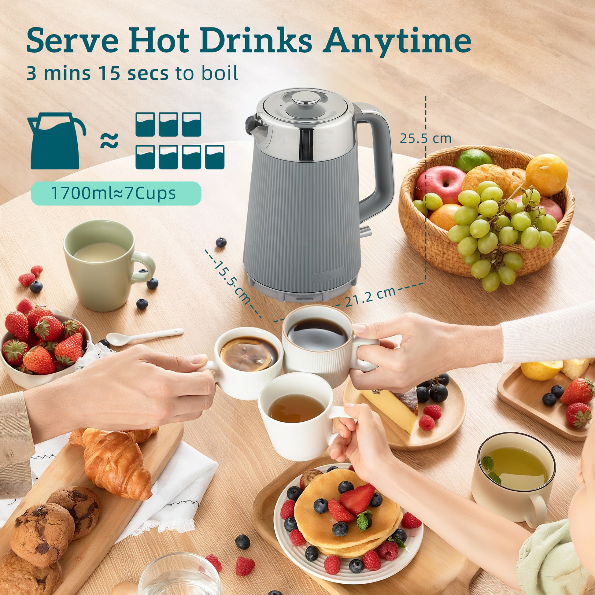 [vendor] Electric Stainless Steel Kettle And Toaster Set, 3000W