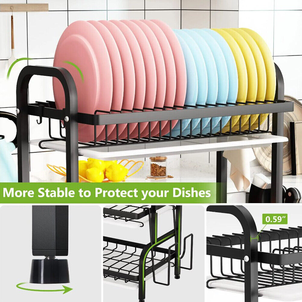 [vendor] 3 Tier Dish Drainer Rack With Drip Tray Cutlery Holder