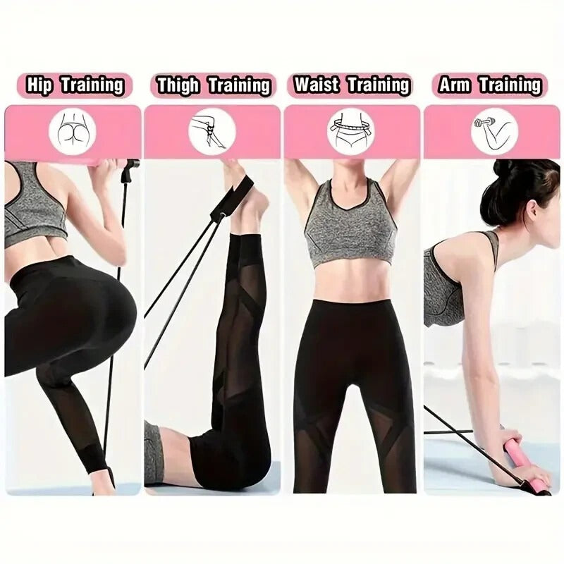 [vendor] Pilates Bar Kit With 6 Resistance Bands Home Gym Fitness