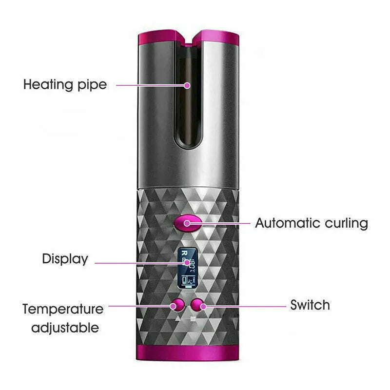 [vendor] Hair Curler LCD Cordless Auto Rotating Waver Curling