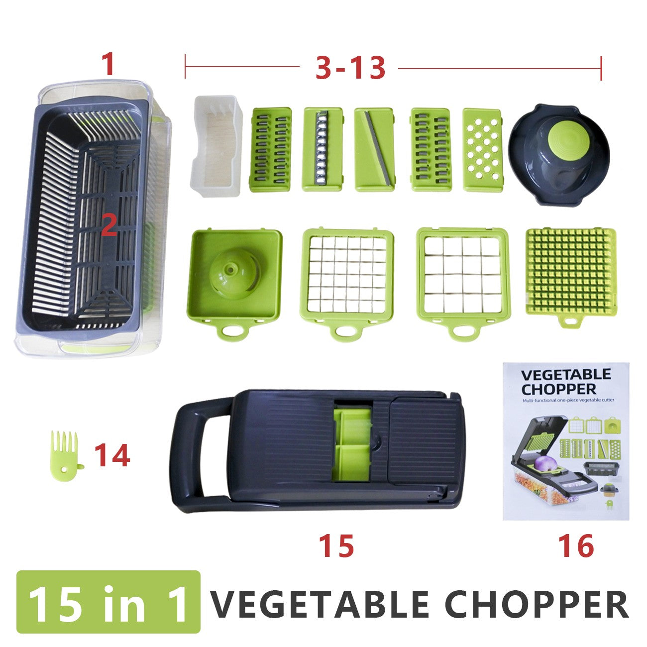 [vendor] Vegetable Chopper Salad Fruit Peeler Slicer 15 In 1