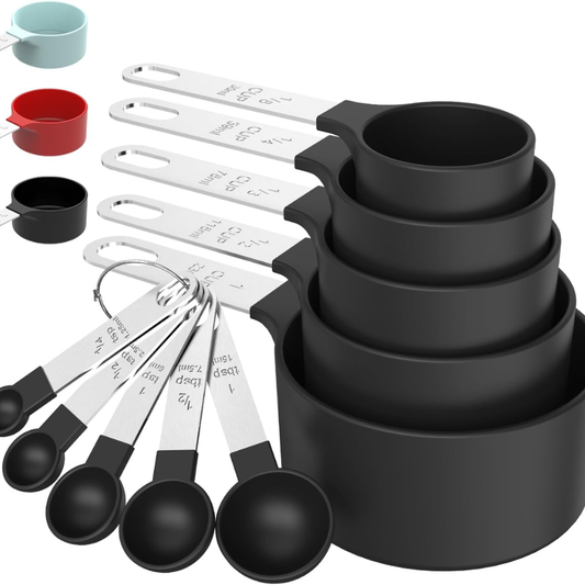 [vendor] Stackable Measuring Cups & Spoons Set - Black Nesting