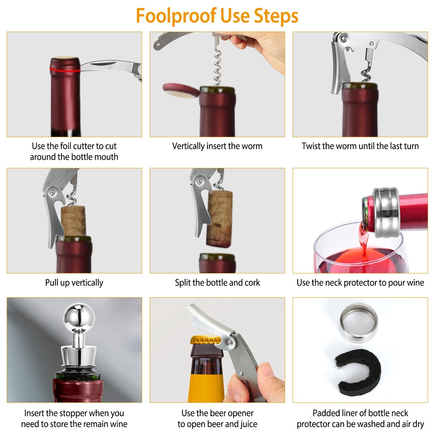 [vendor] 3Pcs Corkscrew Bottle Opener Set Tool Foil Cutter Drip