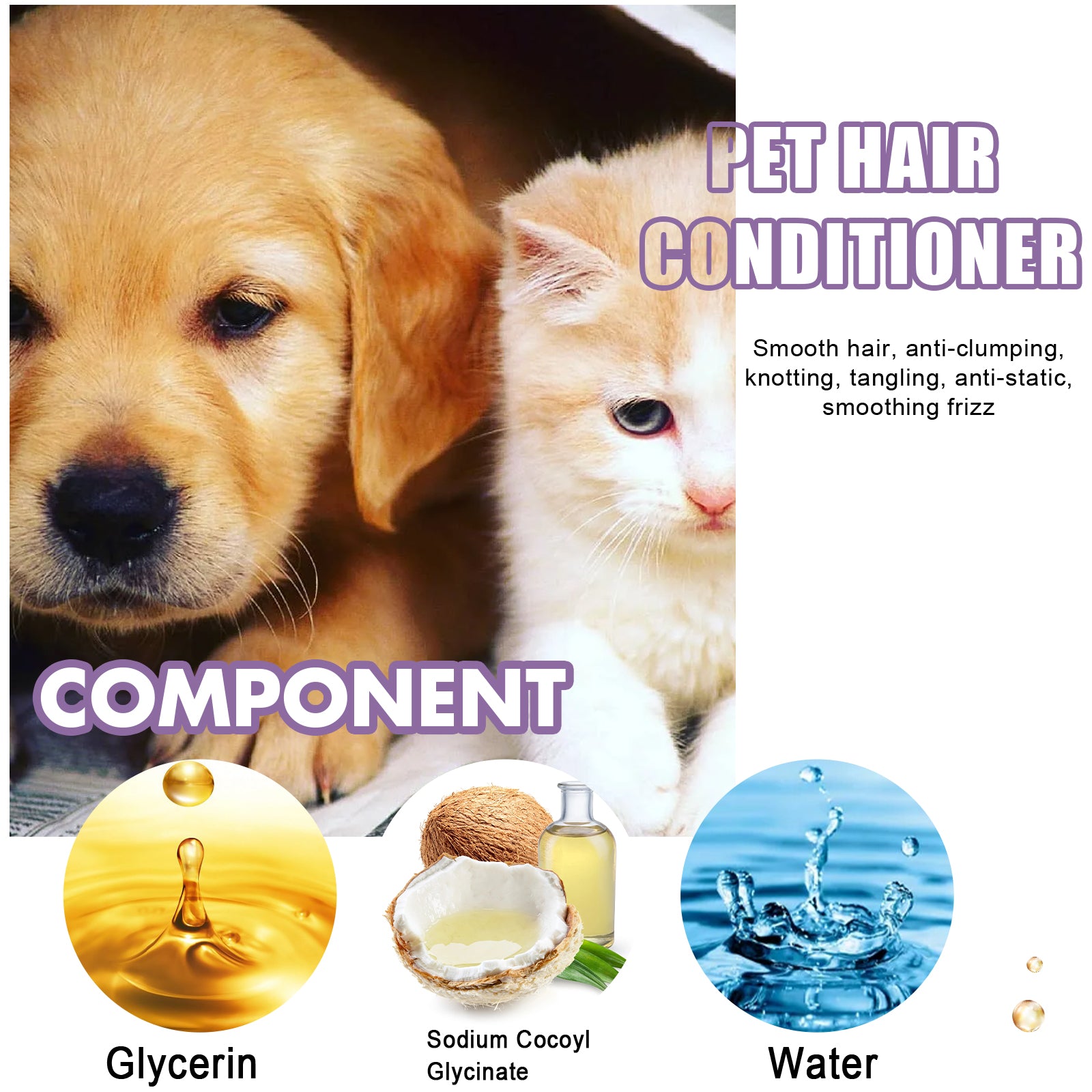 [vendor] Pet Hair Conditioner For Dogs Cats, Moisturizing Detangling Pet