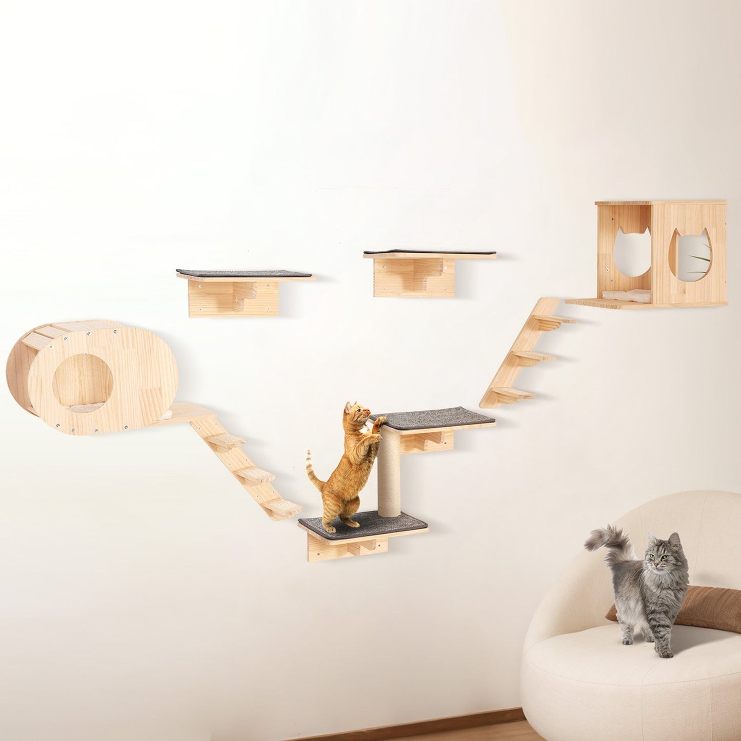 [vendor] Wall Mounted Cat Shelves Tree With Jumping Boards Nests Hammock