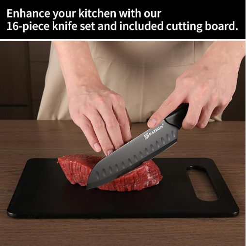 [vendor] 16 Pieces Kitchen Knife Block Set With Cutting Board,