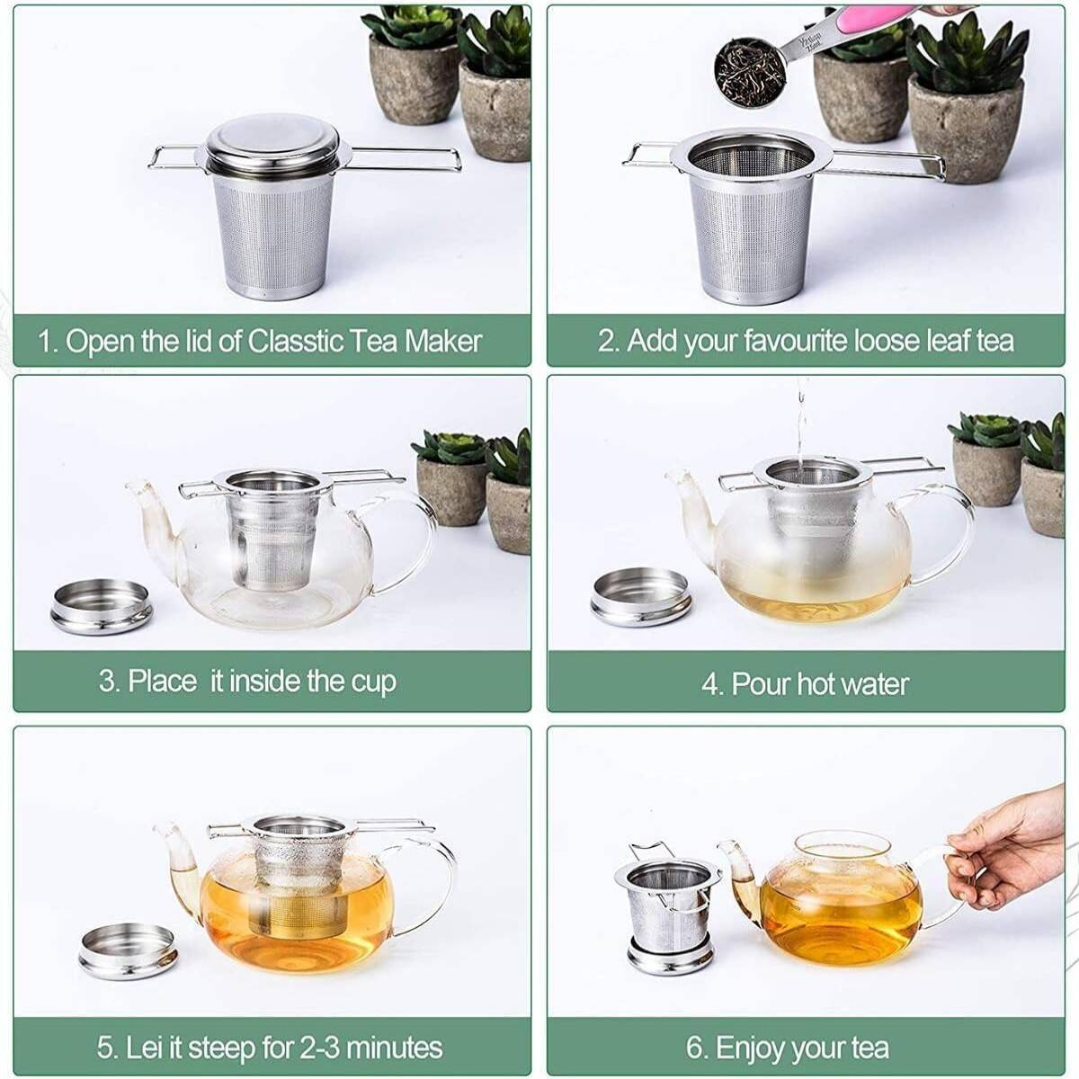 [vendor] Stainless Steel Tea Strainer With Dual-Purpose Lid &