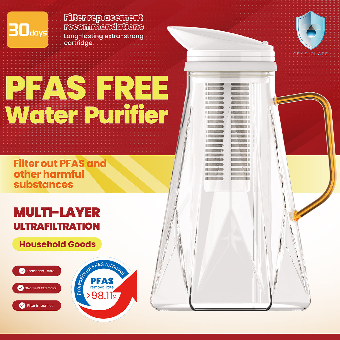 [vendor] Glass Water Filter Jug - 1.8L Filter Water Jug With