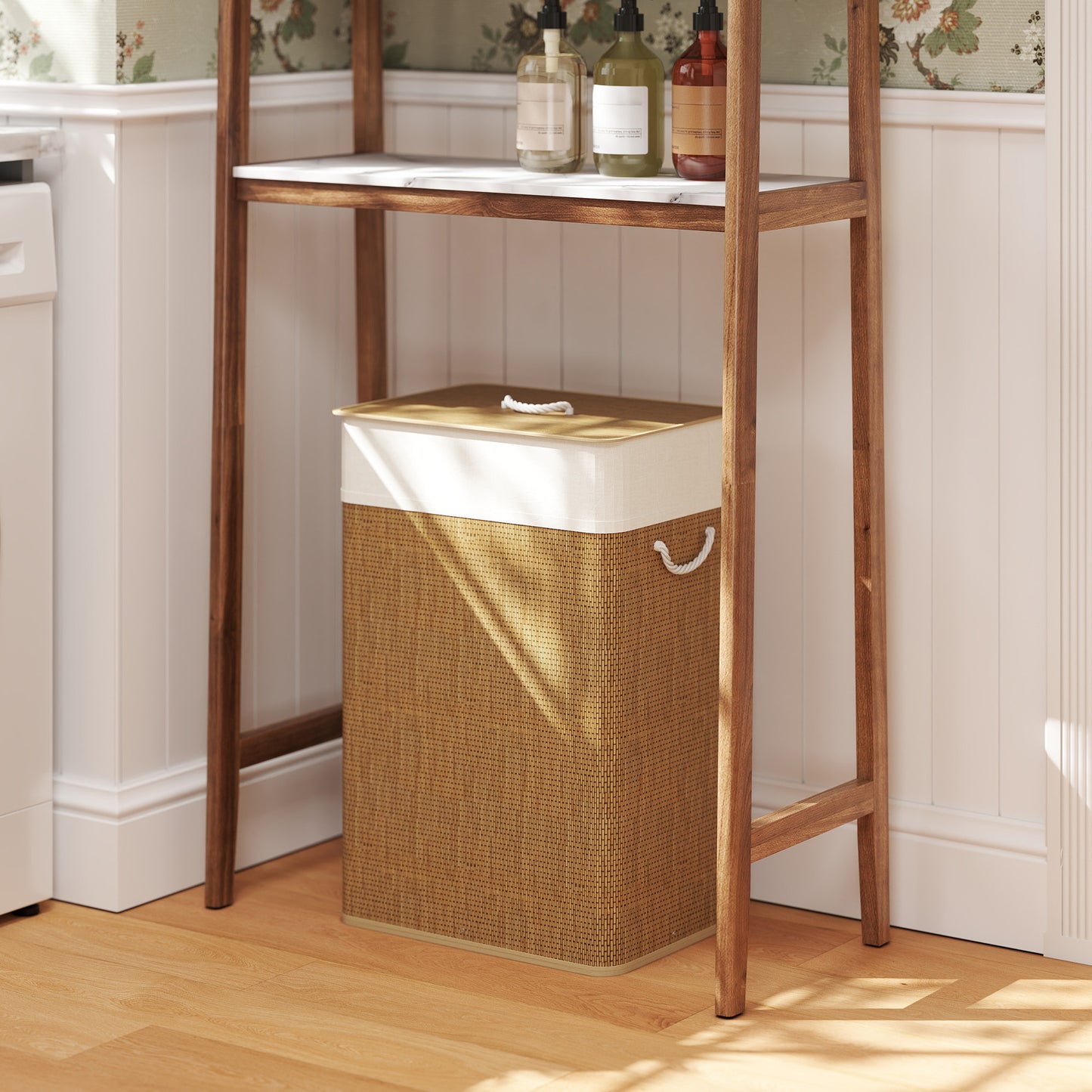 [vendor] Bamboo Laundry Basket With Lid, 72L Laundry Hamper With