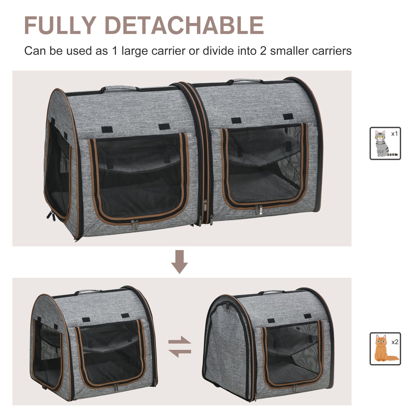 [vendor] Portable Soft-sided Pet Cat Carrier With Divider, Two