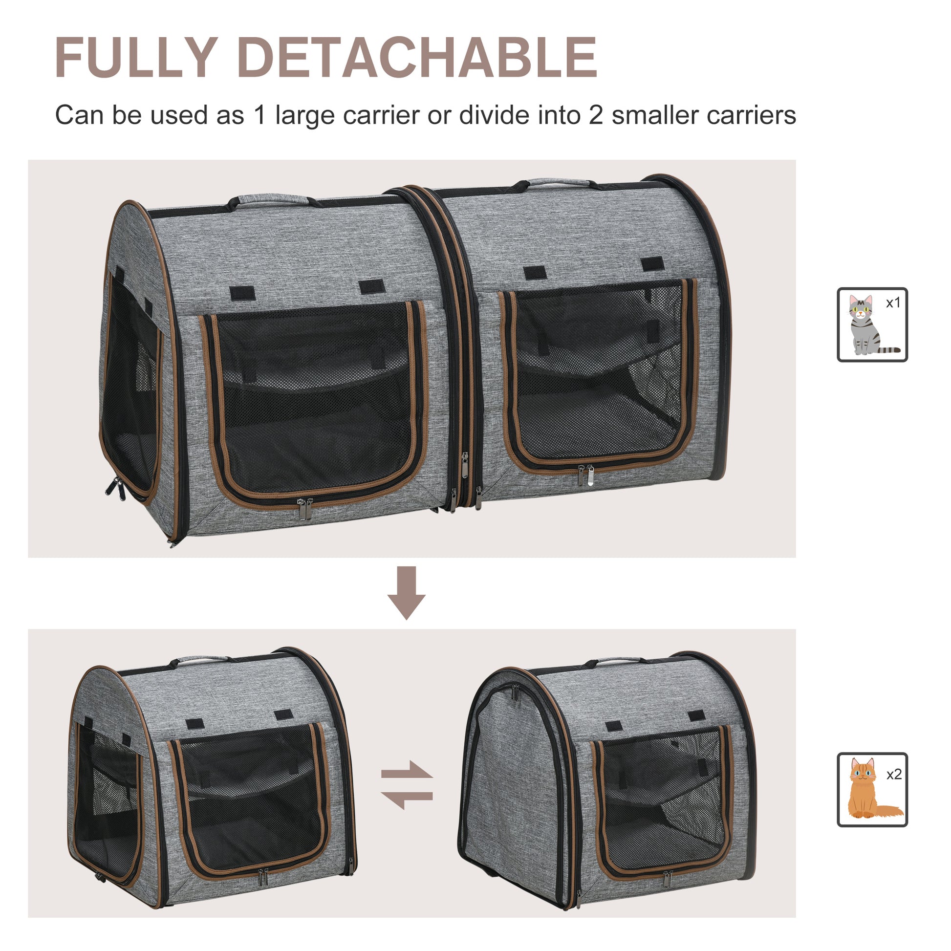 [vendor] Portable Soft-sided Pet Cat Carrier With Divider, Two