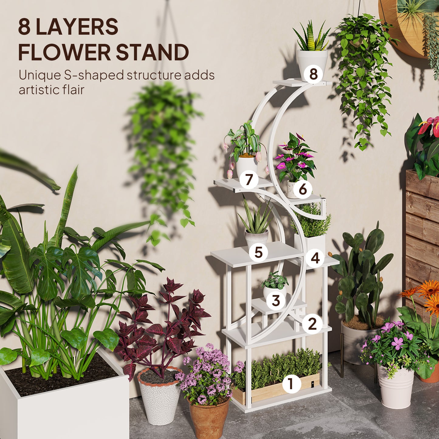 [vendor] Plant Stand Indoor, 8 Tier 62" S-Shaped Plant Shelf,