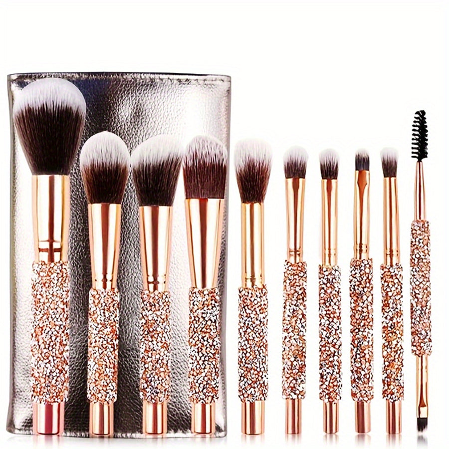 [vendor] 10Pcs Luxury Makeup Brush Set Diamond Rivet Handle