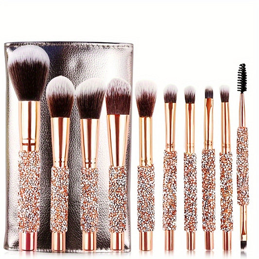 [vendor] 10Pcs Luxury Makeup Brush Set Diamond Rivet Handle