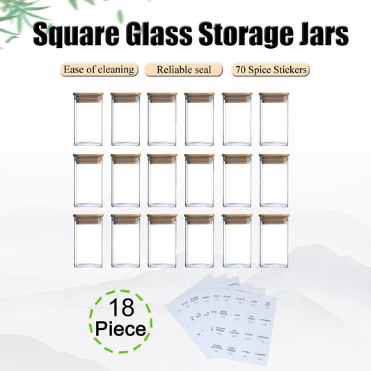 [vendor] 18 Pcs Square Spice Jars With 72 Stickers, Kitchen