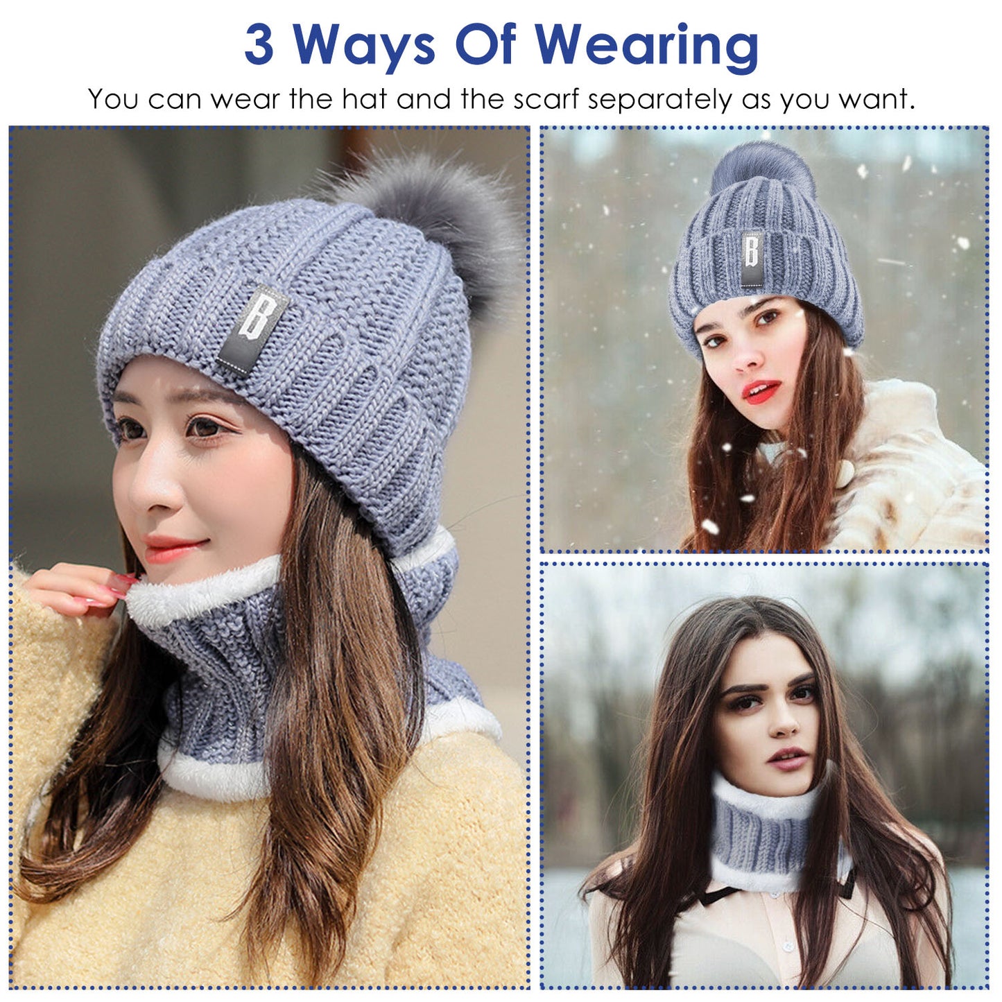 [vendor] 1Set Winter Beanie Hat Scarf Set Women Warm Knitting