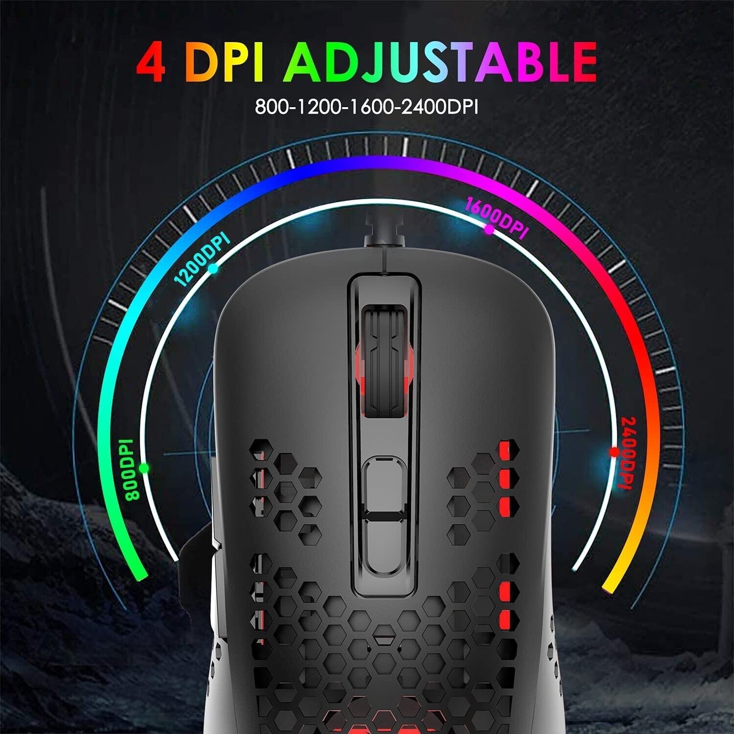 [vendor] Ultralight Wired Gaming Mouse,4 Kinds Backlit,2400DPI