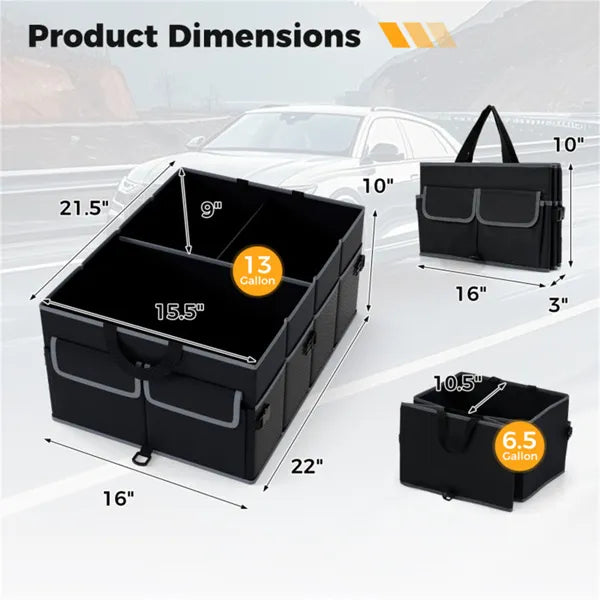[vendor] 13 Gallon Car Trunk Organizer - 3 Compartments+6