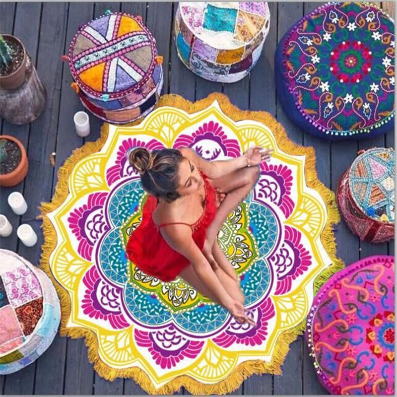[vendor] Polygon Printing Tassel Round Bath Towel Yoga Mat