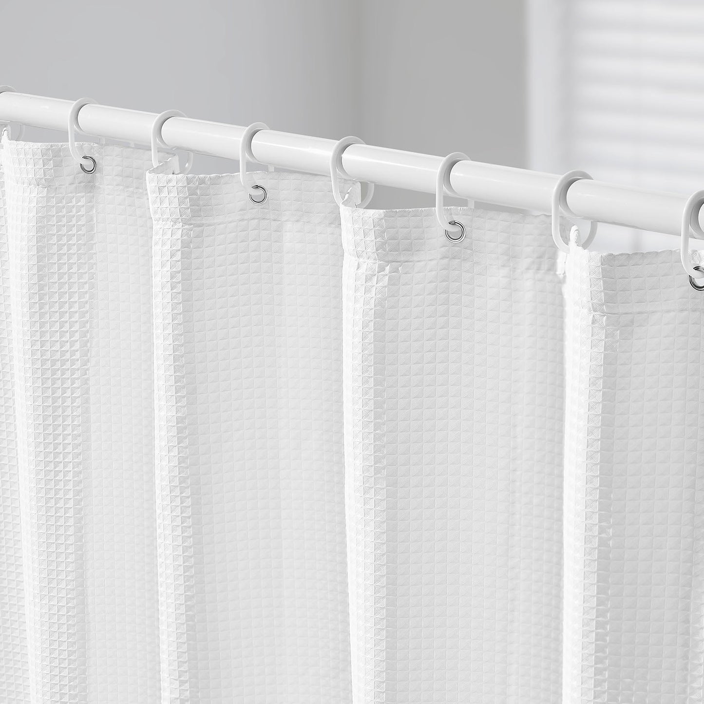 [vendor] White Fabric Shower Curtain, 240 GSM Weighted Waffle