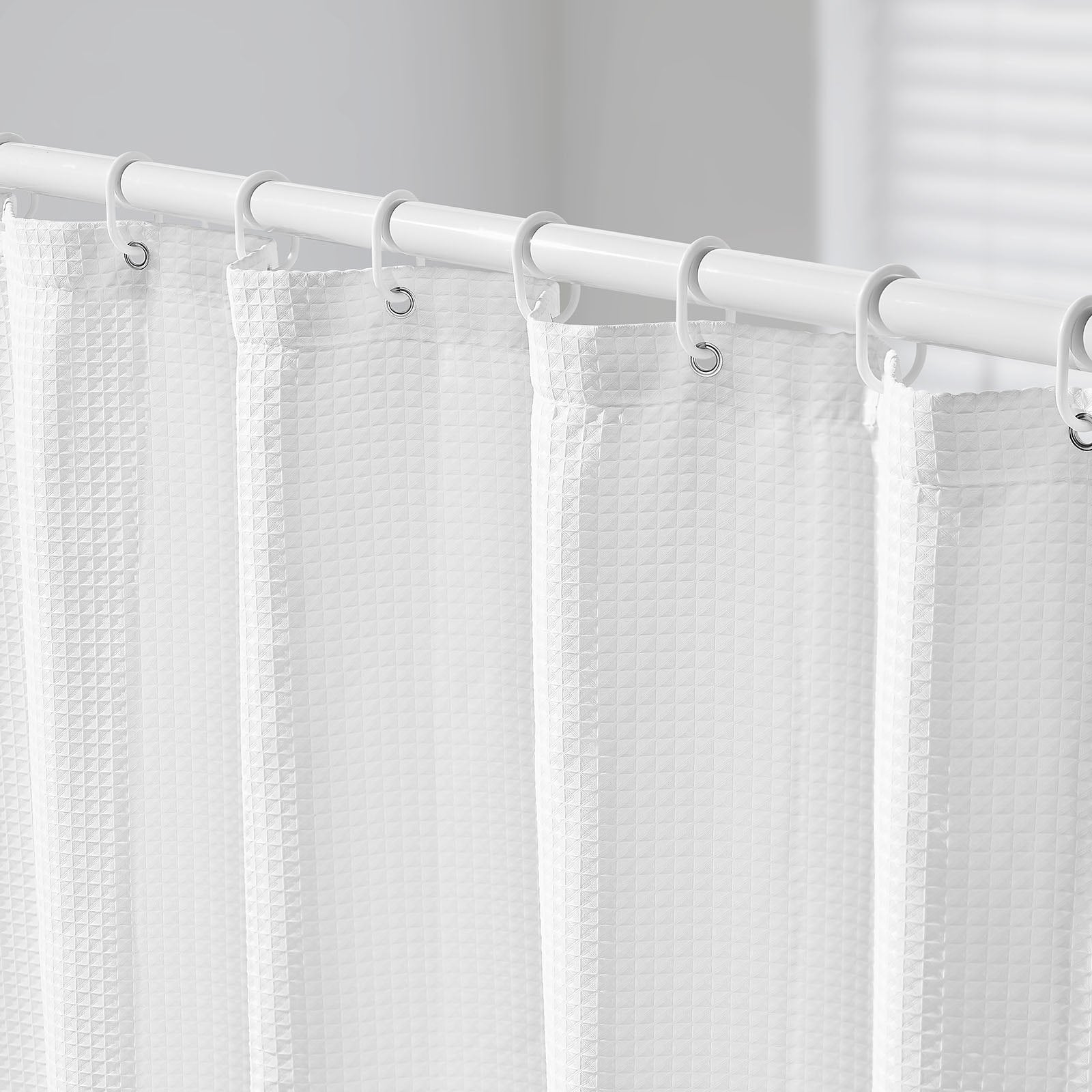 [vendor] White Fabric Shower Curtain, 240 GSM Weighted Waffle
