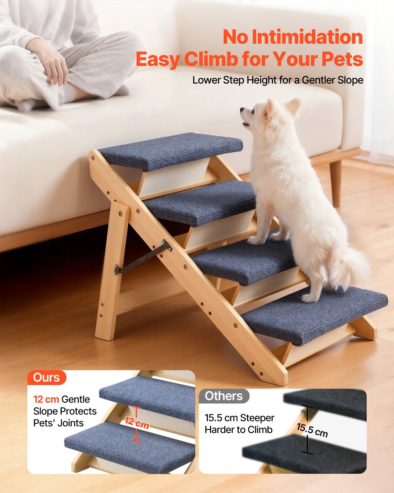 [vendor] Wood Pet Stairs, 4-Step Dog Stairs For Beds, Sofa & Cars, 150lbs