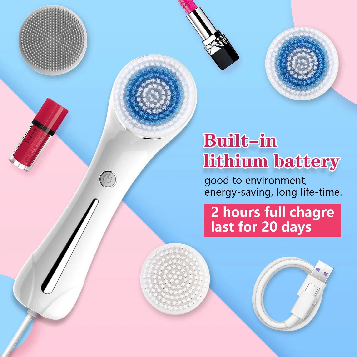 [vendor] Facial Cleansing Brush, Brush For Exfoliating, IPX7