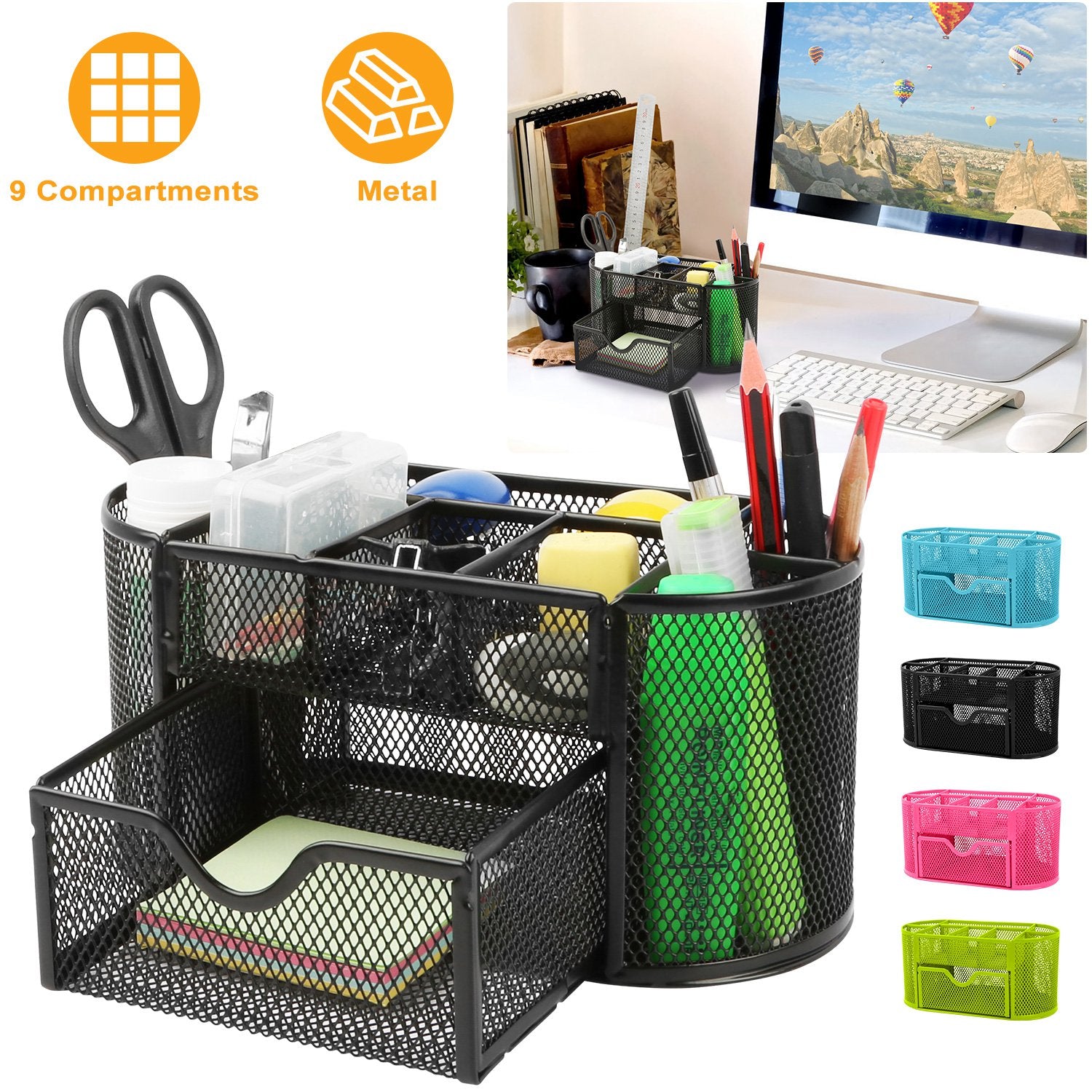 [vendor] 1Pc Metal Mesh Pencil Holders Desk Organizer With 9