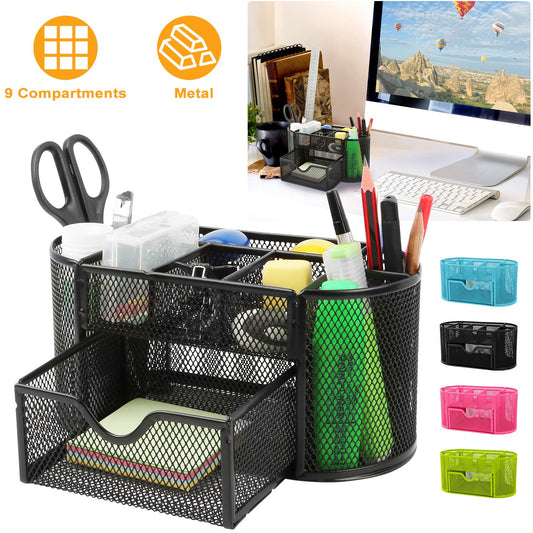 [vendor] 1Pc Metal Mesh Pencil Holders Desk Organizer With 9