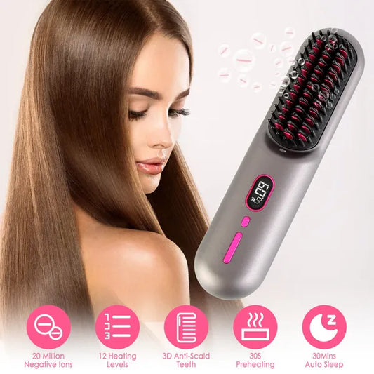 [vendor] Cordless Negative Ion Hair Straightener Brush