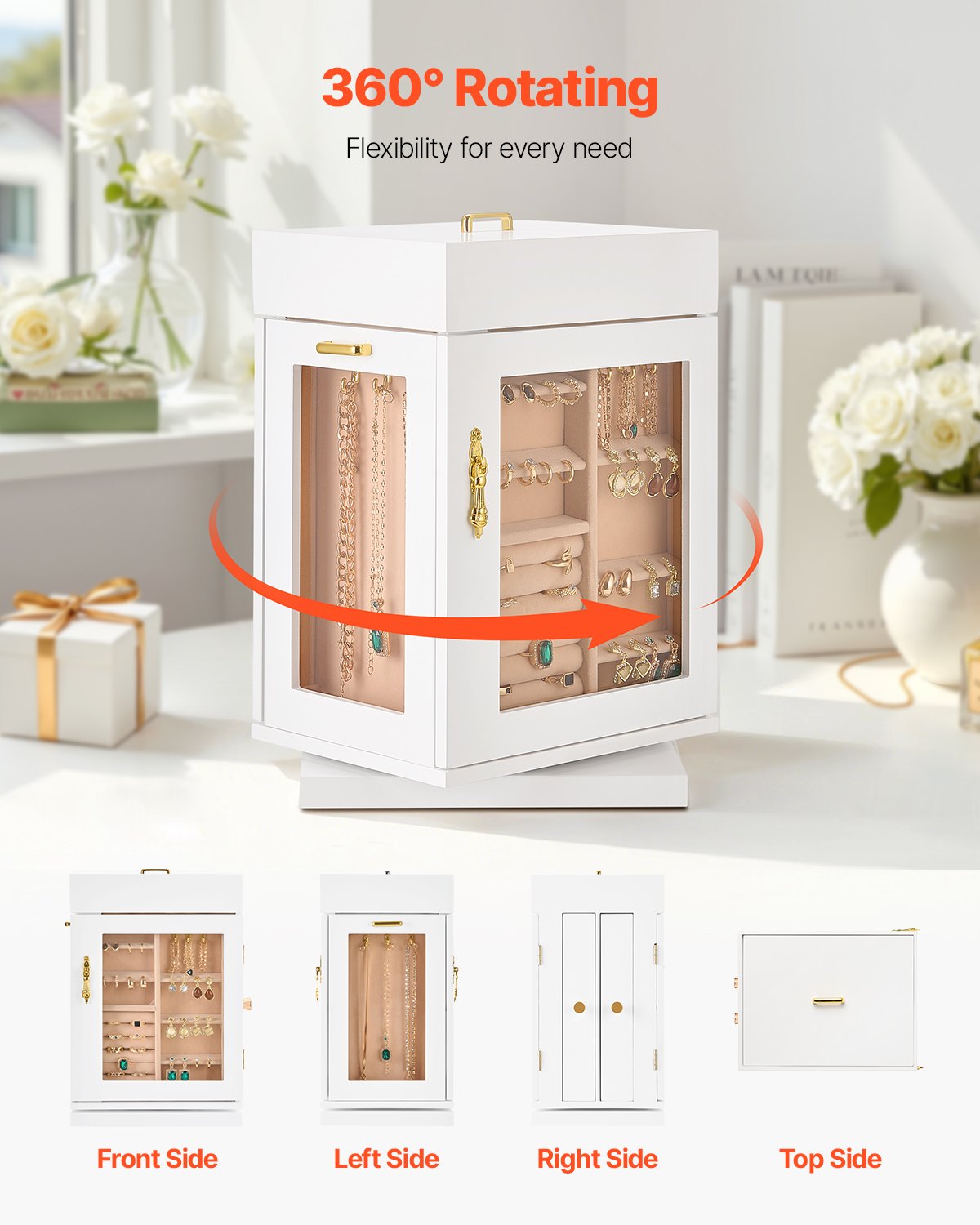[vendor] Jewelry Box, 360° Rotating Jewelry Organizer With