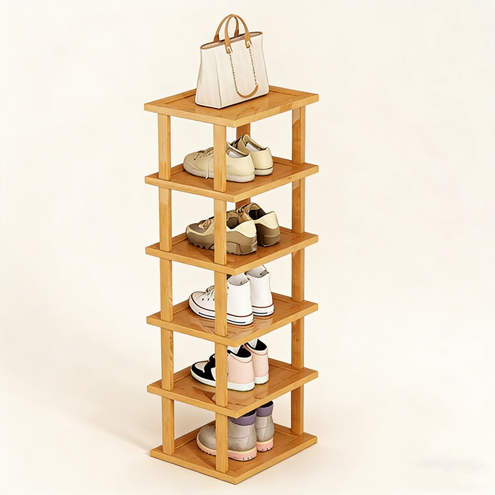 [vendor] 6-Tier Bamboo Shoe Rack - Vertical Space Saving Shoe