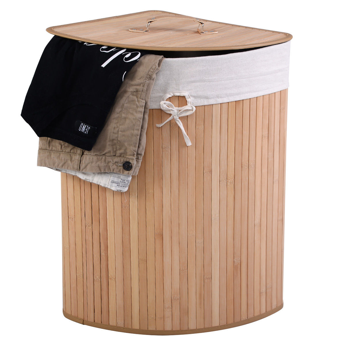 [vendor] Corner Bamboo Hamper Laundry Basket-Natural