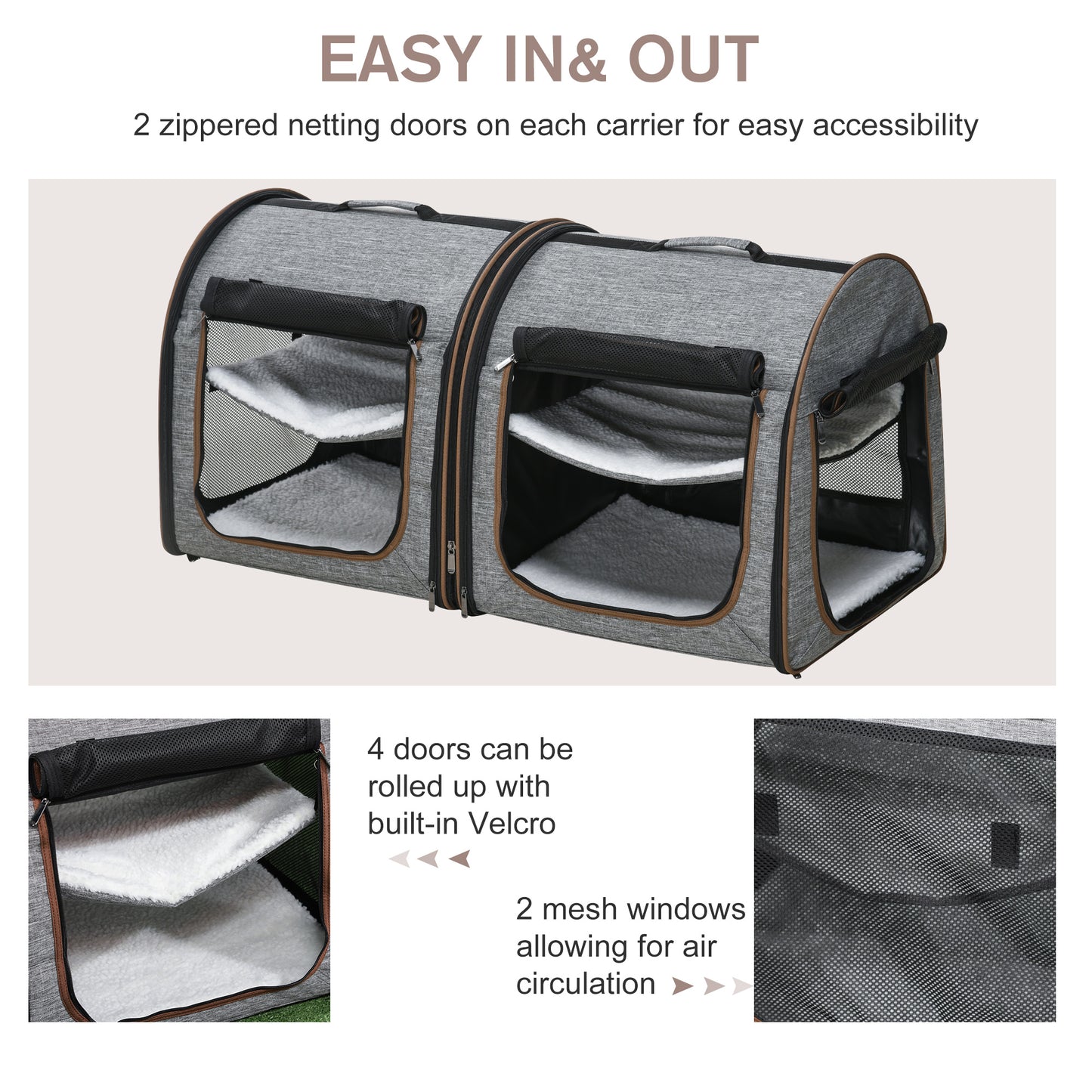 [vendor] Portable Soft-sided Pet Cat Carrier With Divider, Two