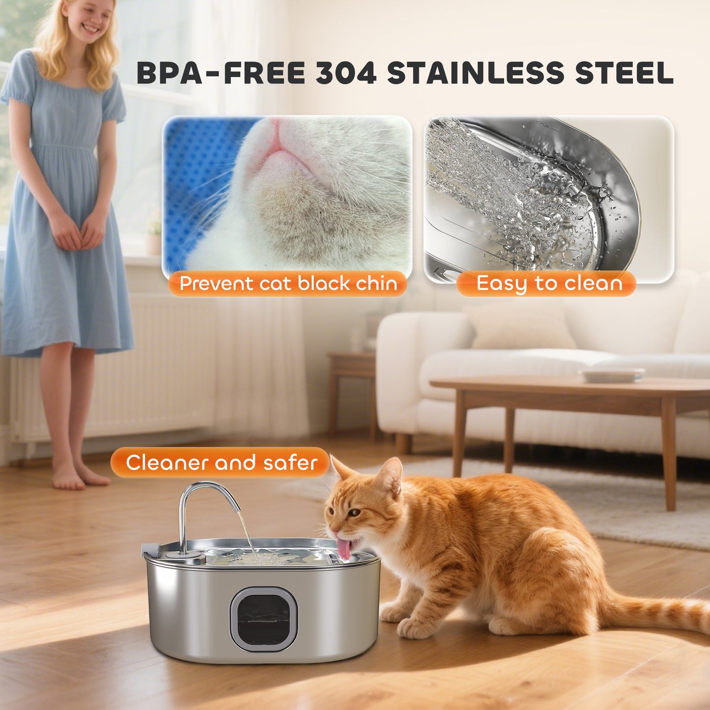 [vendor] 246 oz./7L Stainless Steel Cat Water Fountain with Filters,