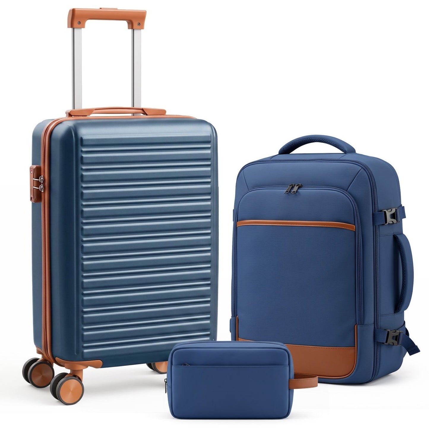 [vendor] 3-Piece Travel Luggage Set With Backpack, TSA Lock Hard