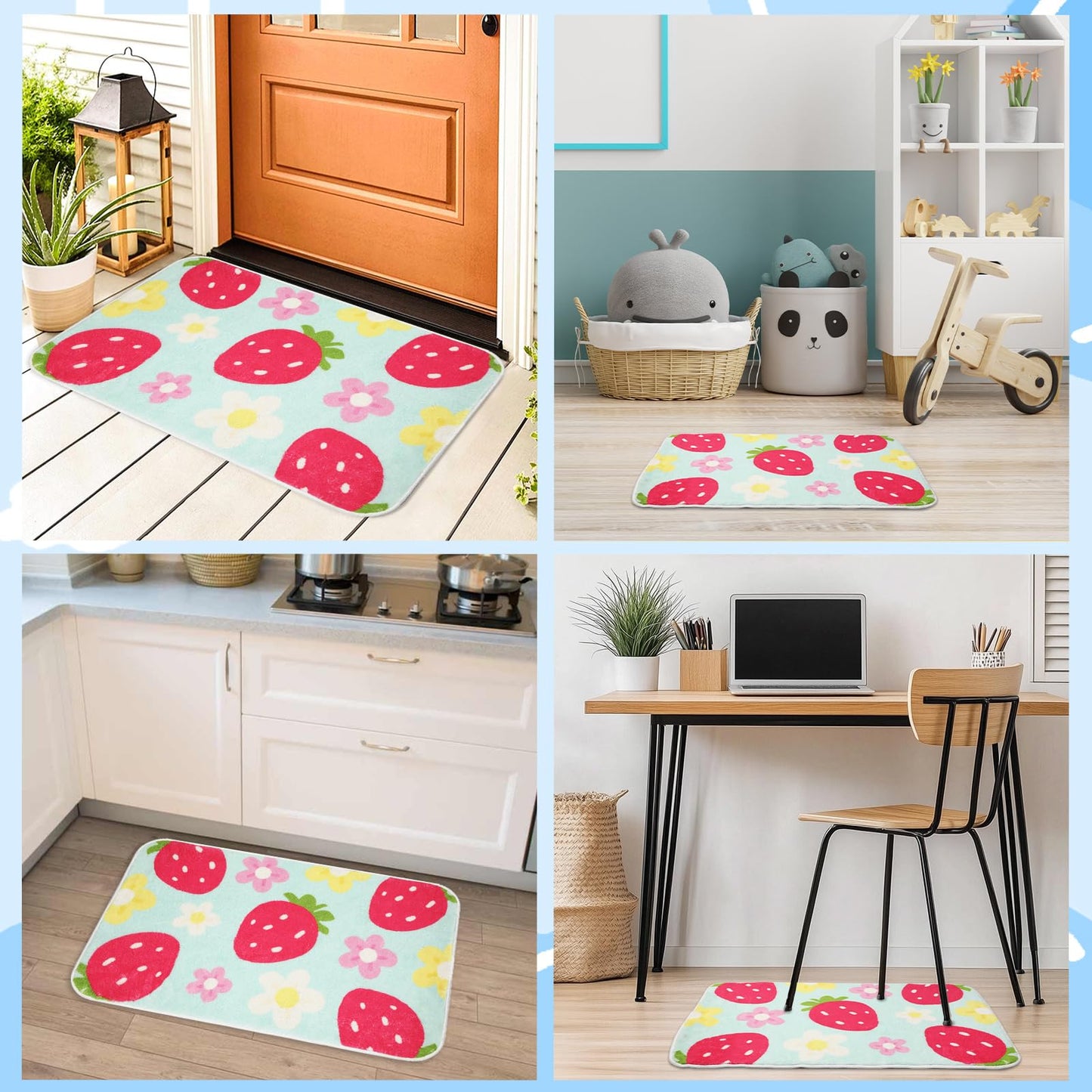 [vendor] Cute Strawberry Flower Bath Mat, Green Bathroom Rugs