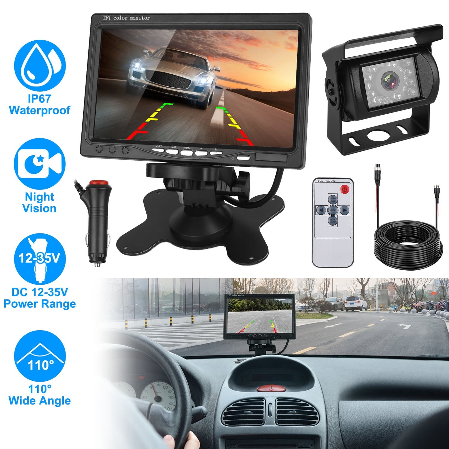[vendor] 1Pc 7In Screen Backup Camera System Vehicle Rear View