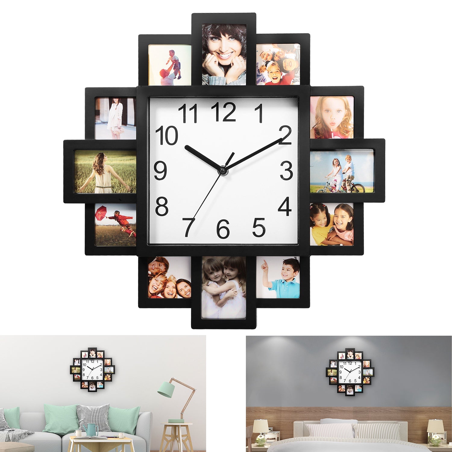 [vendor] 1Pc Photo Frame Clock Picture Collage 12-Picture Display