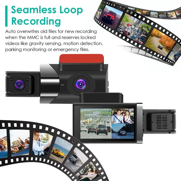 [vendor] 2K Car DVR 3 Channel Dash Cam Camcorder Camera Recorder